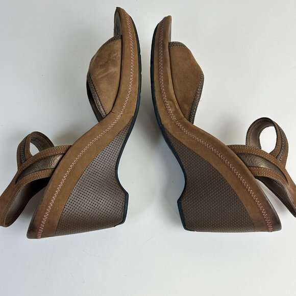 Privo Sandals Brown Wedge Slingback Heels Leather Peep Toe Comfort - Picture 12 of 13